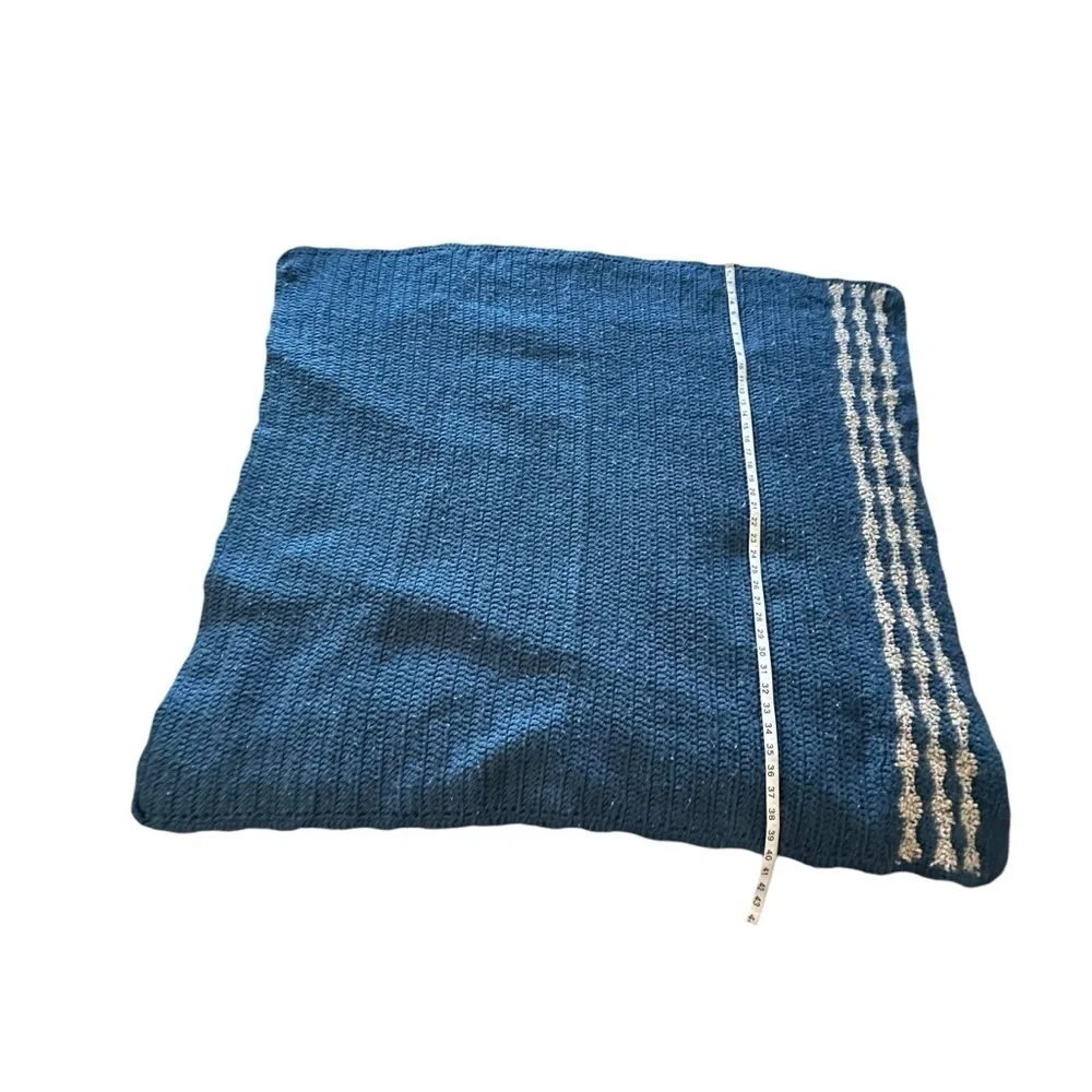 Blue tan stripes handmade crochet blanket 40x42